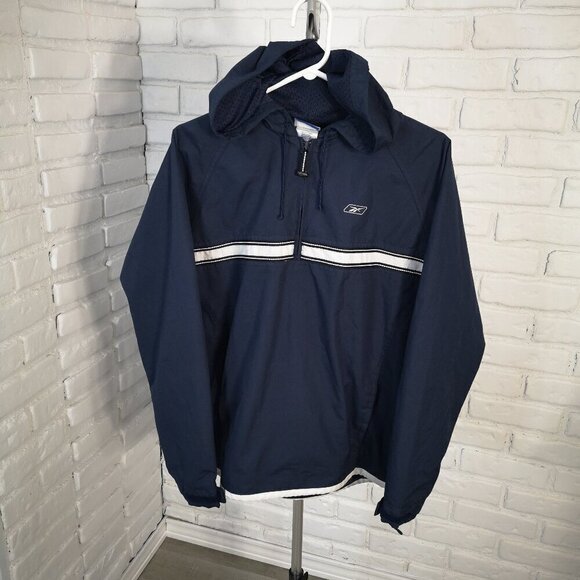 Reebok Jackets & Blazers - Reebok Ladies Size Medium Lightly Lined Navy 1/4 Zip Lightweight Jacket w/ Hood
